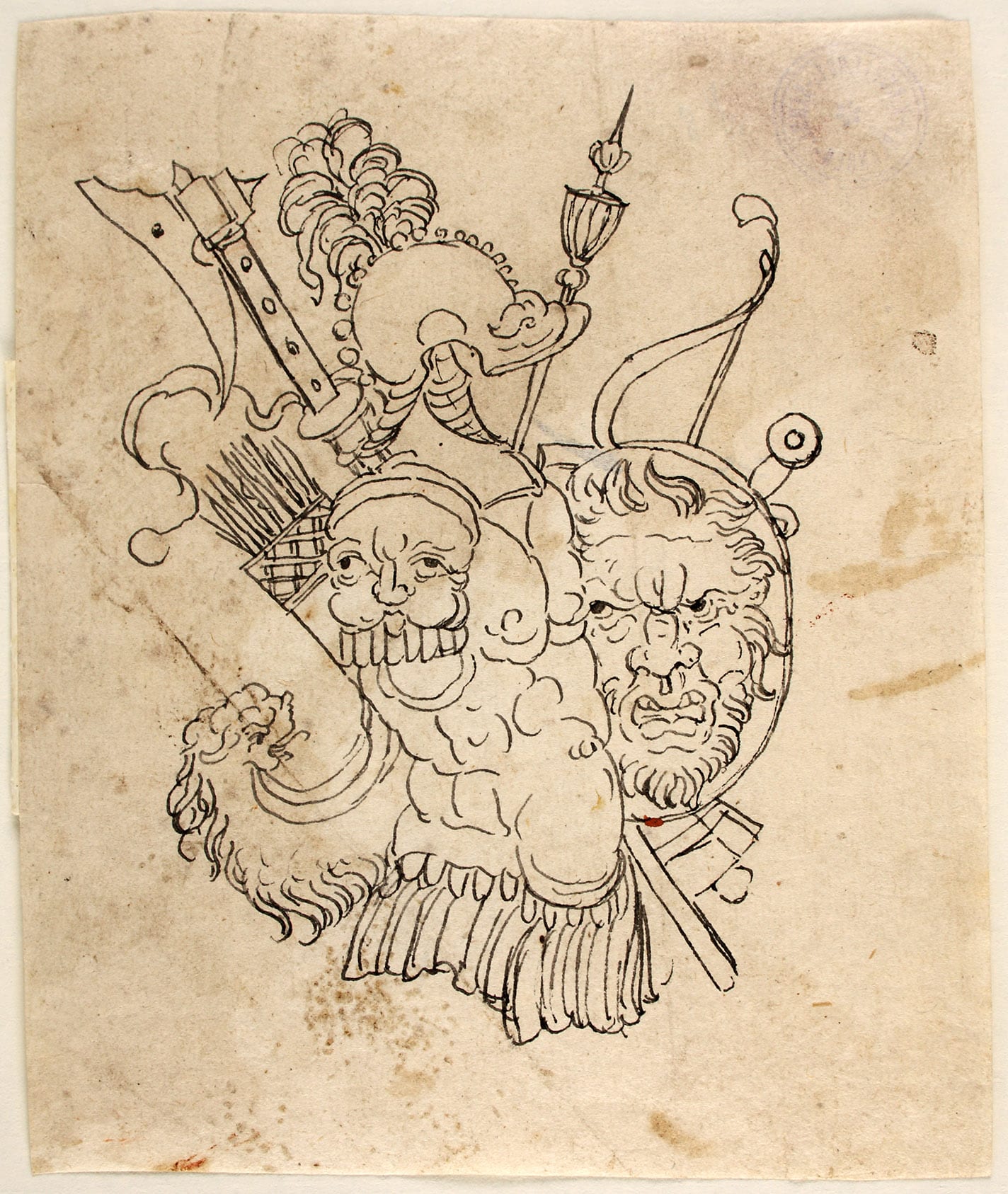 Die Trophäendarstellung wurde nicht von demselben Künstler gestaltet wie Blatt B 372. Möglicherweise diente sie als Vorlage für ein Relief. Nürnberg (?), 16. Jahrhundert B 372 a