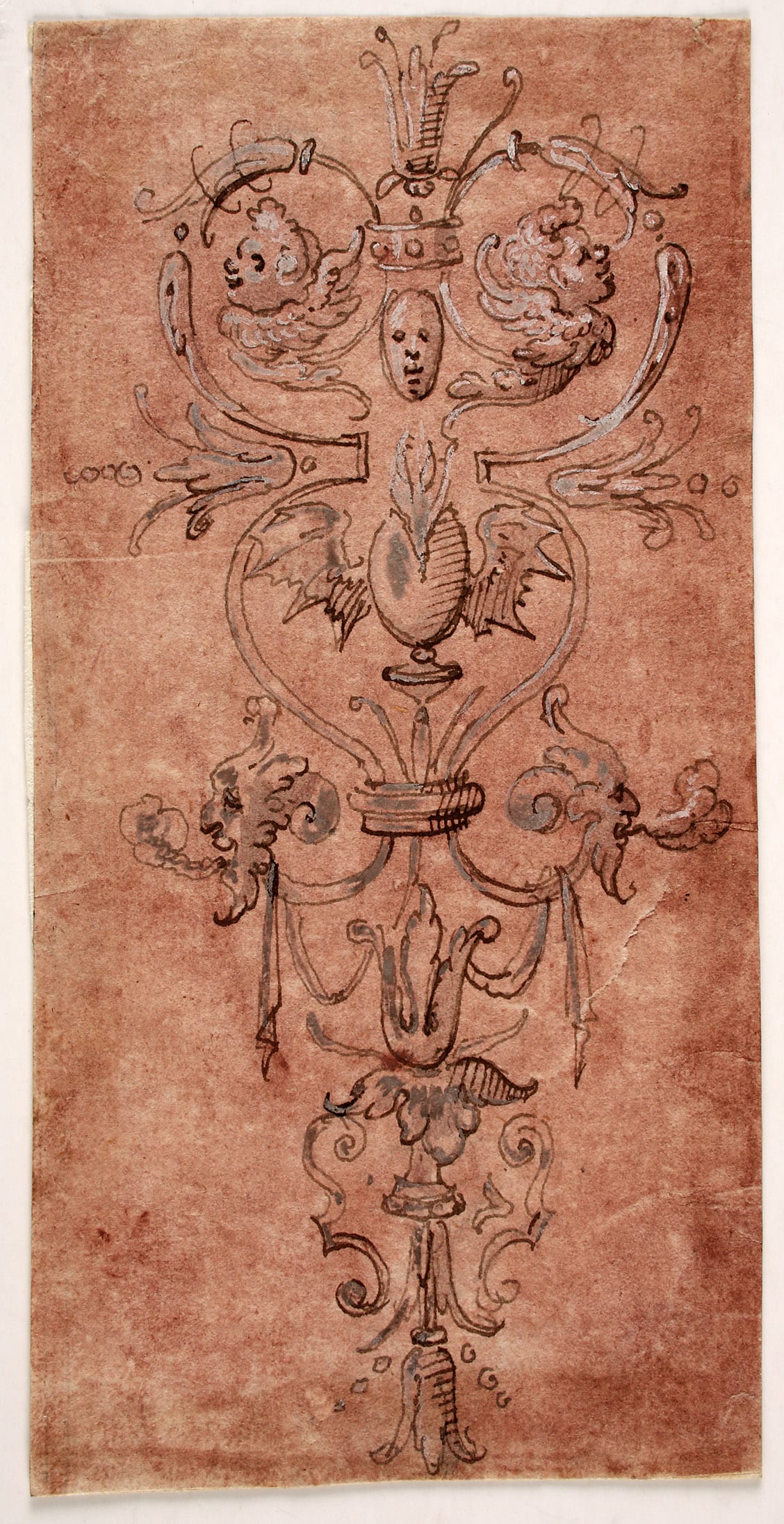 Groteske mit geflügeltem, flammendem Herz und Faunsmasken Süddeutsch (?), 16. Jahrhundert B 1730 T