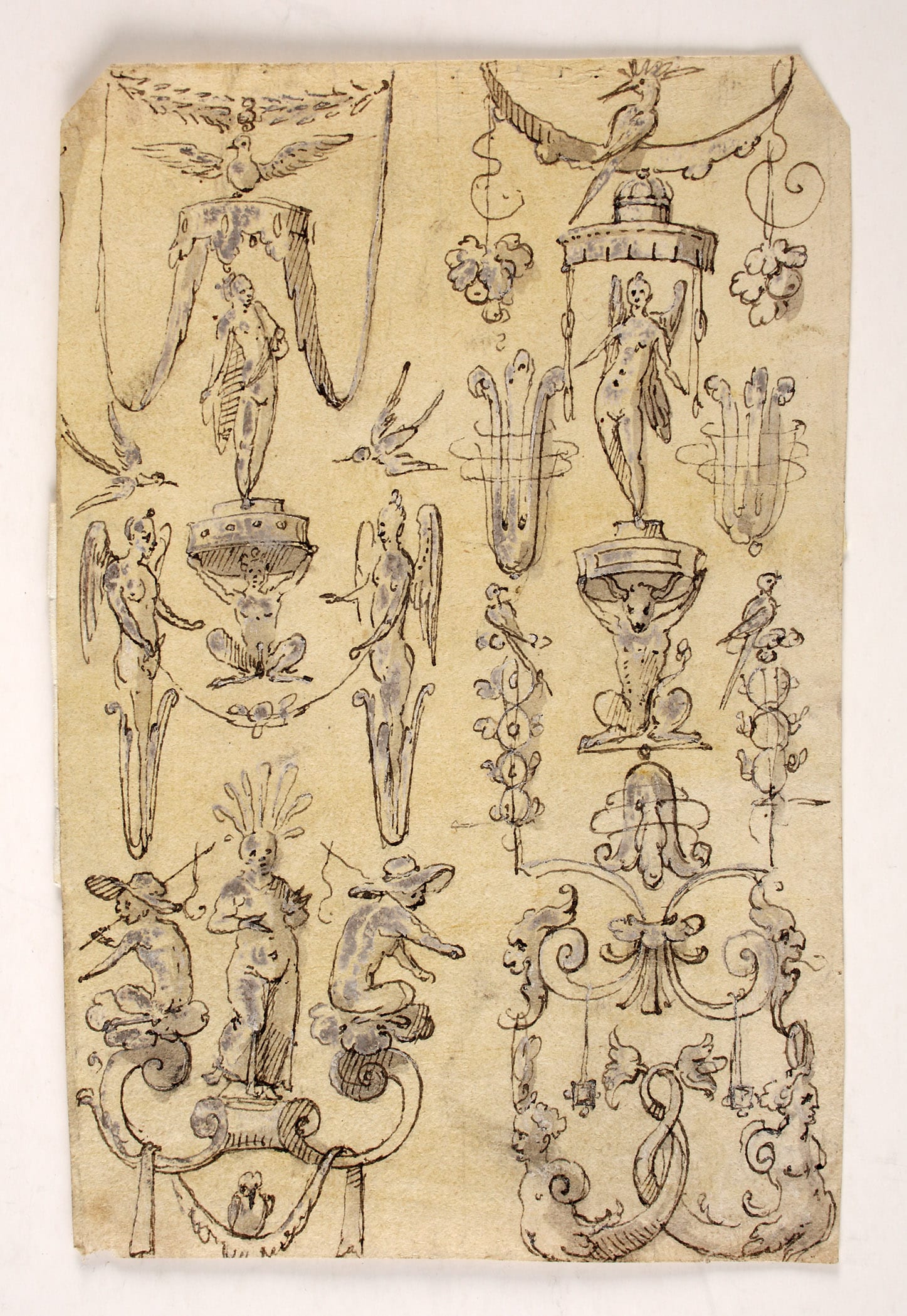 Zwei Grotesken mit Satyr, geflügelten Frauen und Vögeln Süddeutsch (?), 16. Jahrhundert B 1731 T