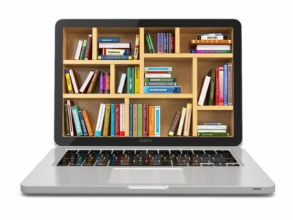 Grafik Bücherregal als Bildschirm eines Laptops