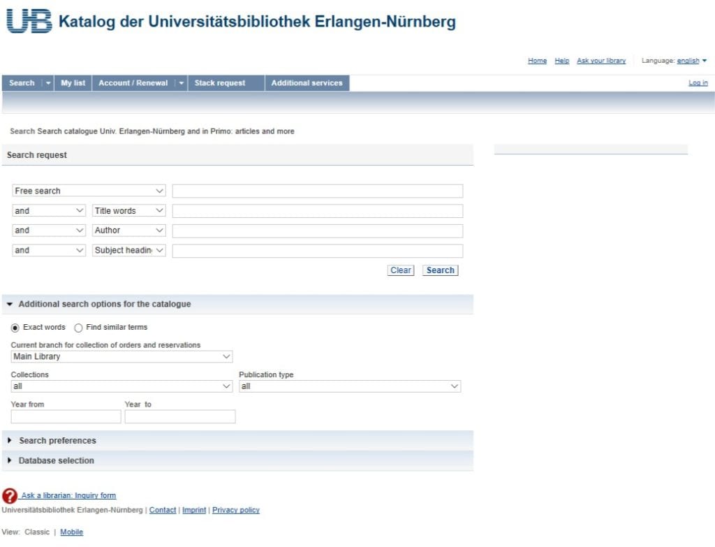 Screenshot Account/Renewal in the catalogue