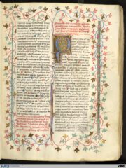 Seite aus einer mittelalterlichen Handschrift mit farbiger Initiale