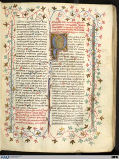 Seite aus einer mittelalterlichen Handschrift mit farbiger Initiale